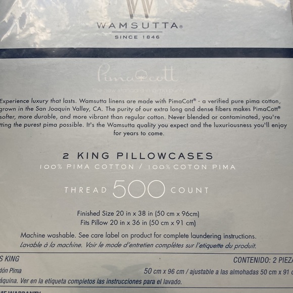 Wamsutta 2 King Pillowcases - Solid Silver w/ Thread Accent - Picture 6 of 6